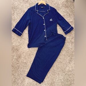 Women’s Ralph Lauren Navy & White Polka Dot 2 Pc Pajama Capri Set! Sz XL!